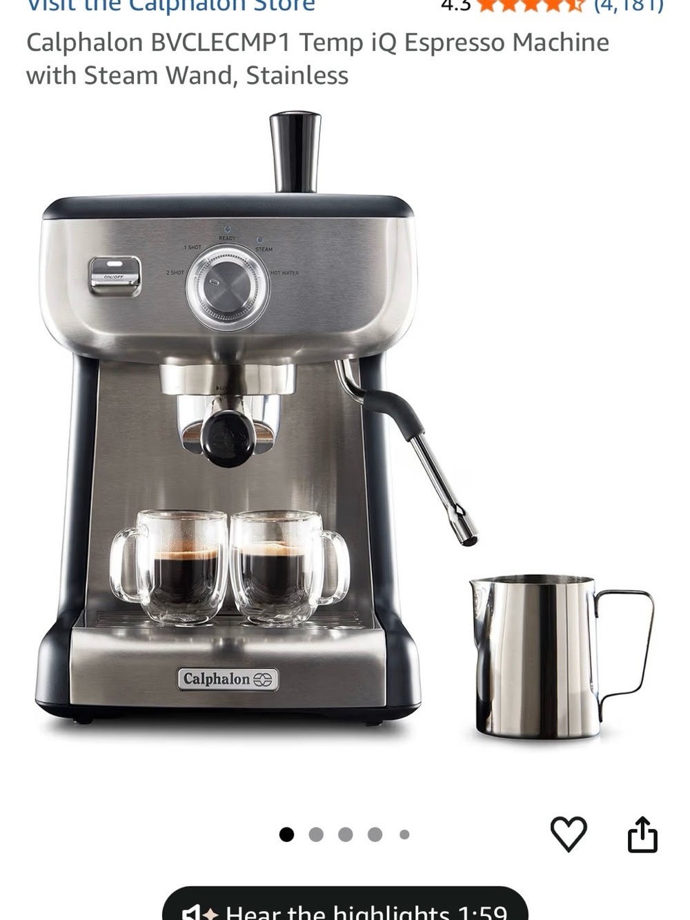 Calphalon Espresso Machine in Stainless Steel and Black